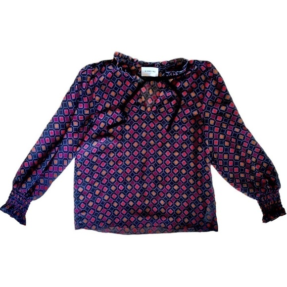 Highline Collective Geometric Print Ruffled Collar blouse top - Picture 1 of 8